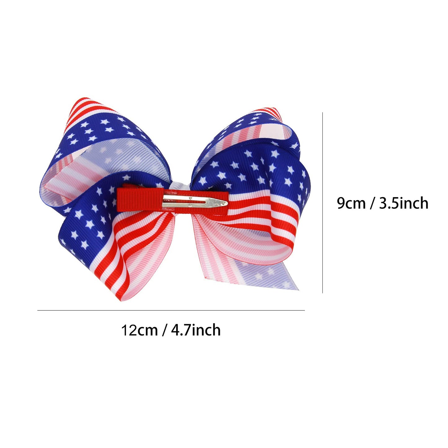 American Flag Hair Bow Clips For Girls,2 Pack Patriotic Independence Day Alligator Hair Pins Flower Hair Accessories for fourth of july