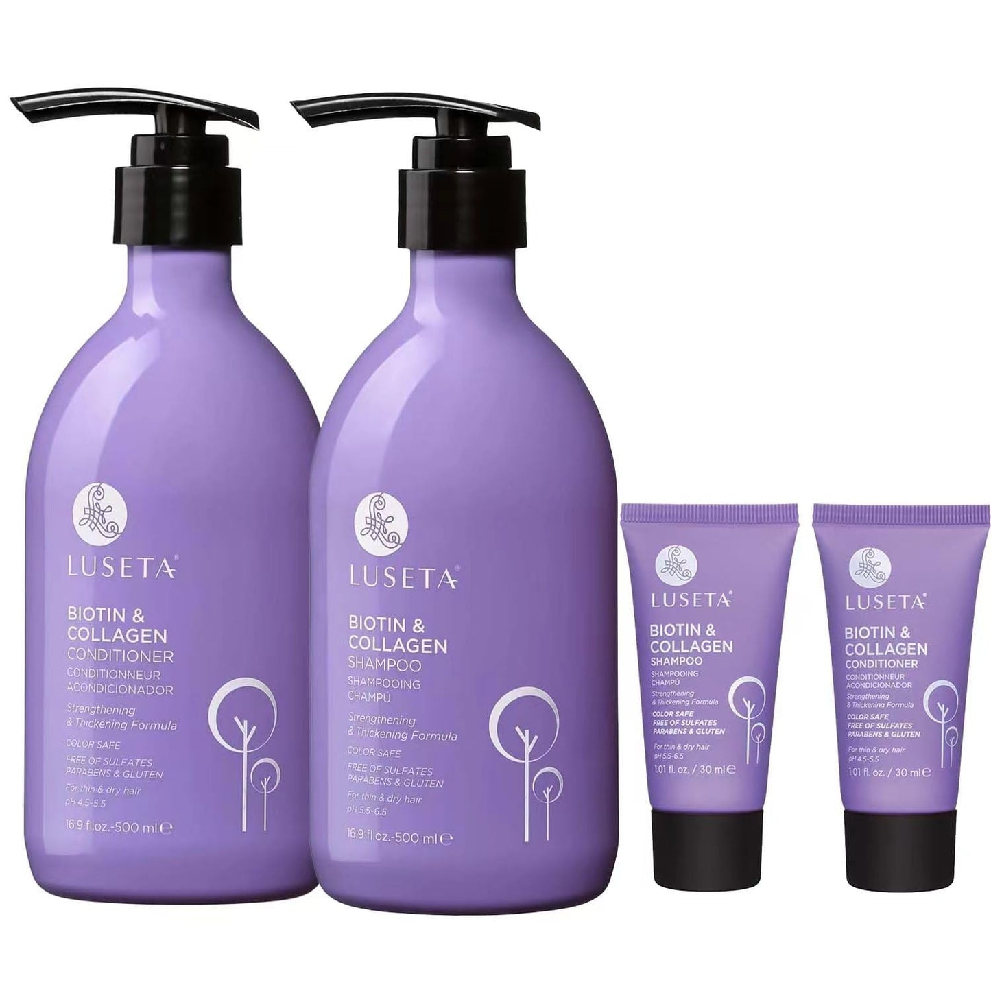 Luseta Biotin Shampoo and Conditioner Set with Argan Oil for Damaged Hair Repair, Growth and Thickening - Full Size and Travel Size (2x16.9 oz +