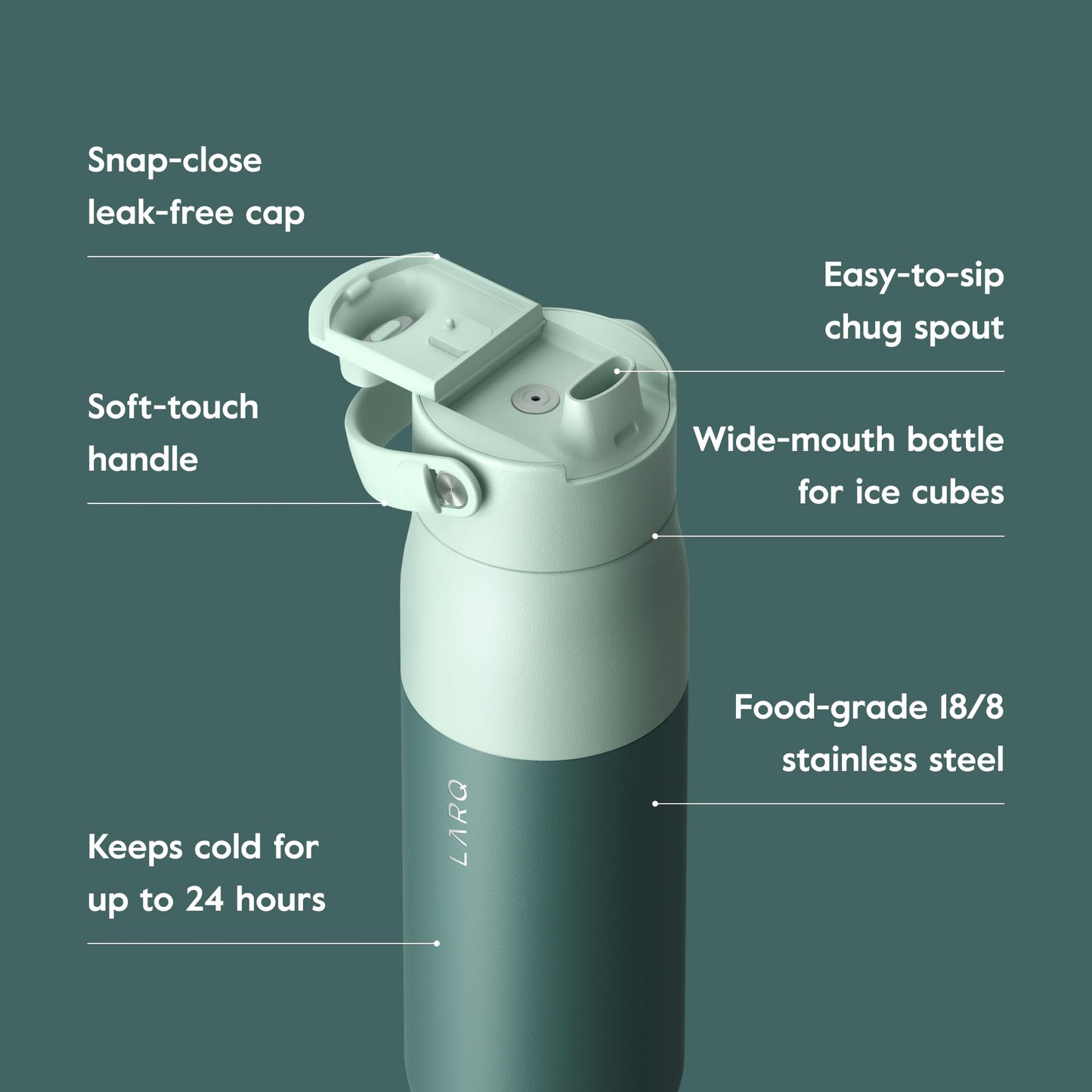 LARQ Bottle Swig Top 23oz - Insulated Stainless Steel Water Bottle With Built-In Silicone Handle | BPA Free | Reusable Water Bottle for Sports, Gym