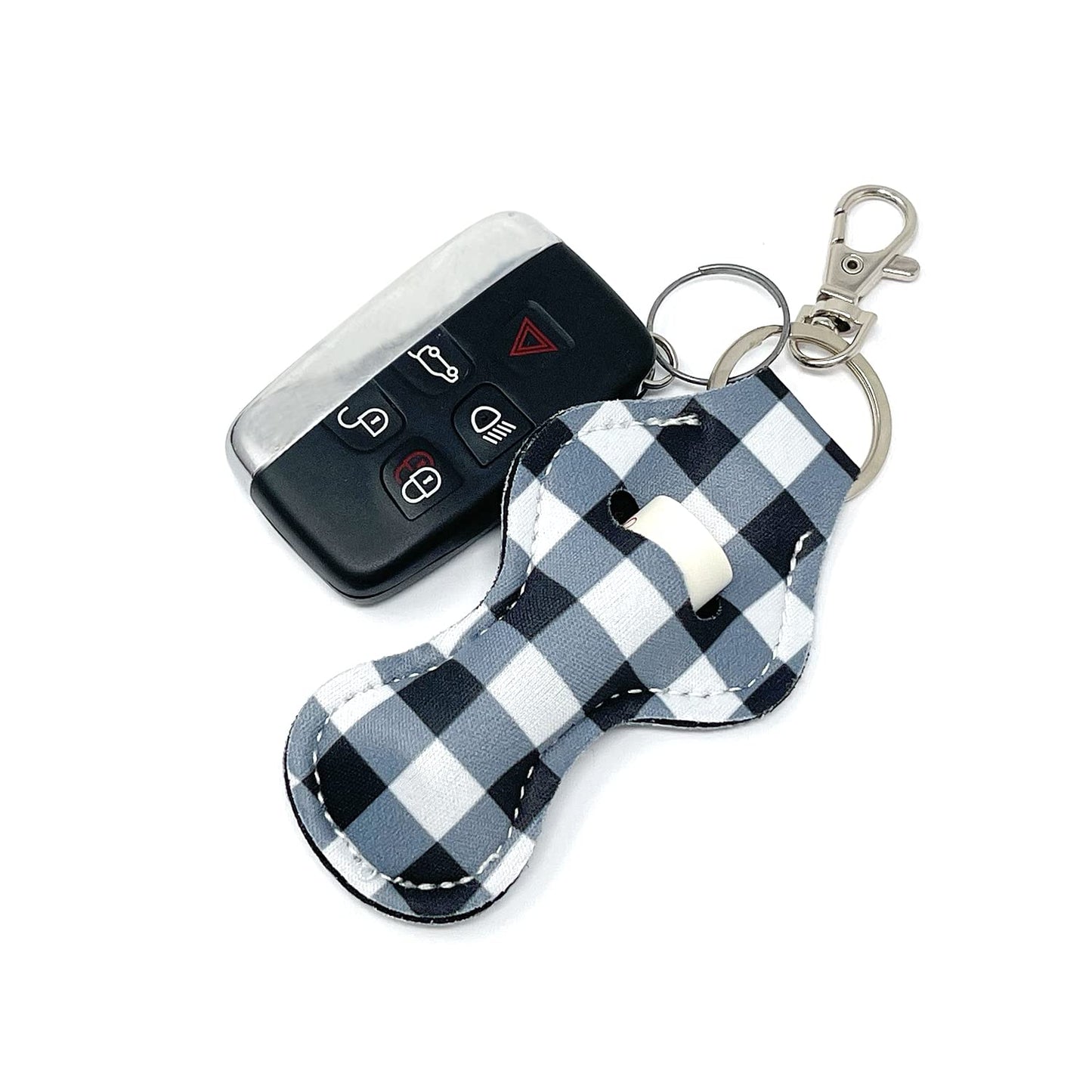 allydrew 10 Pack Chapstick Holder Keychain, Keyring for Lip Balm Lip Gloss Lipstick with 10 Pieces Metal Keyring Clasps, Blue & White Plaid