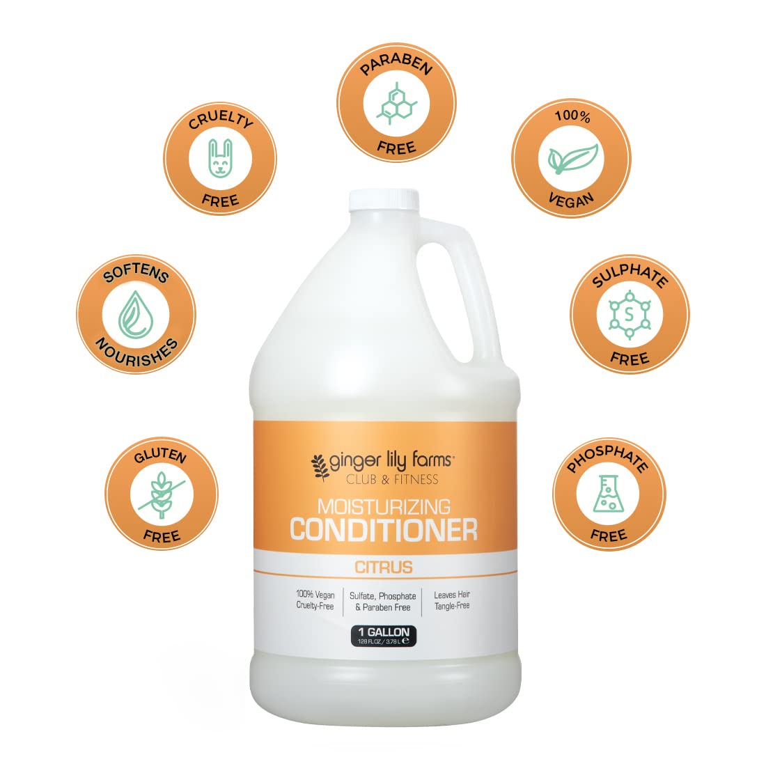 Ginger Lily Farms Club & Fitness Moisturizing Conditioner for Dry Hair, 100% Vegan & Cruelty-Free, Citrus Scent, 1 Gallon (128 fl oz) Refill
