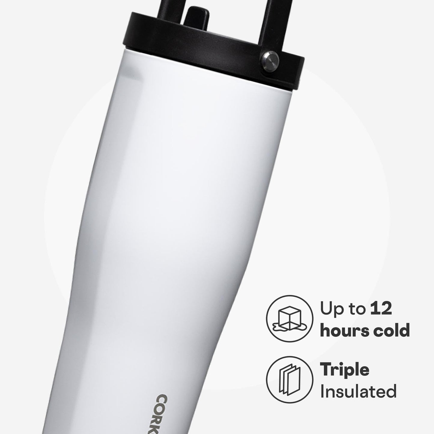 Corkcicle Go Cup XL - Leak-Proof Travel Tumbler - Triple Insulated Stainless Steel Water Bottle - Easy-Carry Handle - Summer Drinkware Gift - Keeps