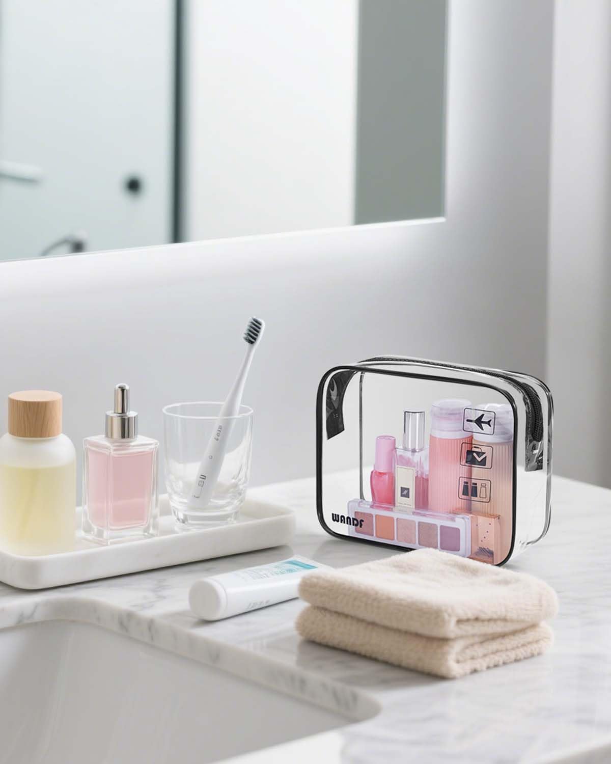 WANDF TSA Approved Toiletry Bag, 3 Pack Clear Makeup Bag Beauty and Personal Care WANDF