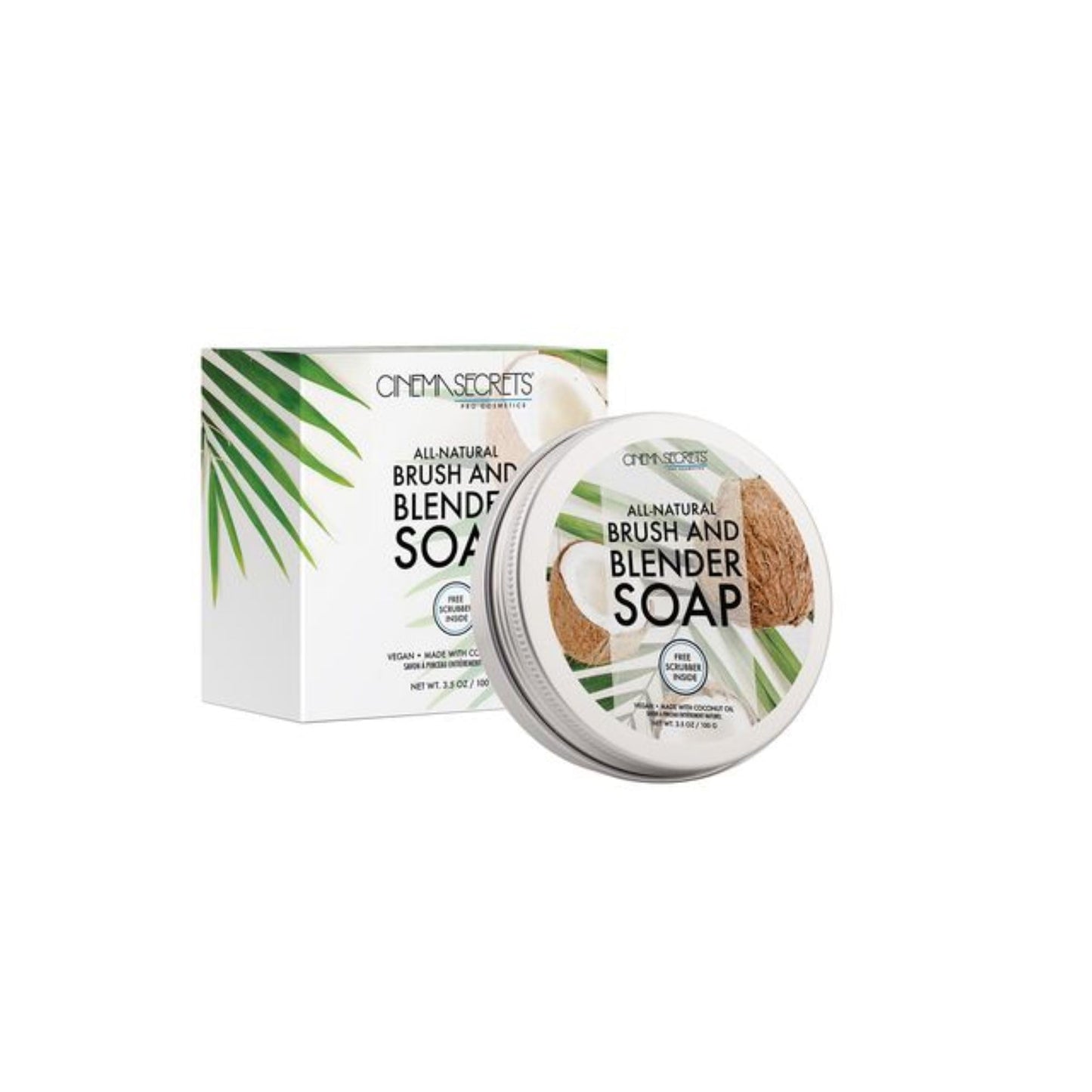 Cinema Secrets Vegan Makeup Brush Cleaner Soap - Brush & Make Up Sponge Cleaner with Scrubber - Formulated with Coconut Oil for Deep Cleansing
