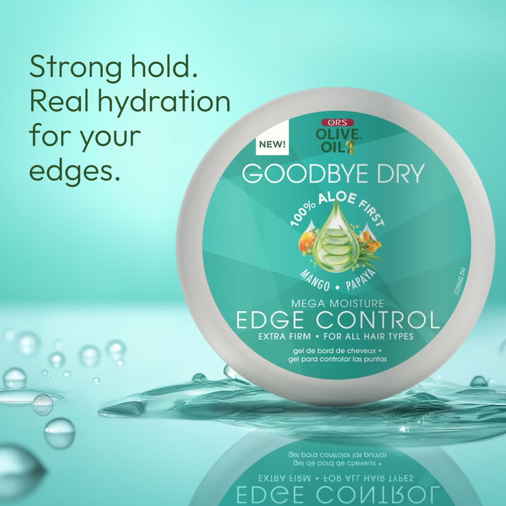 ORS Olive Oil Goodbye Dry Mega Moisture Edge Control Extra Firm Gel with Aloe, Mango & Papaya, Hydration & Nourishing 2.25 Ounces