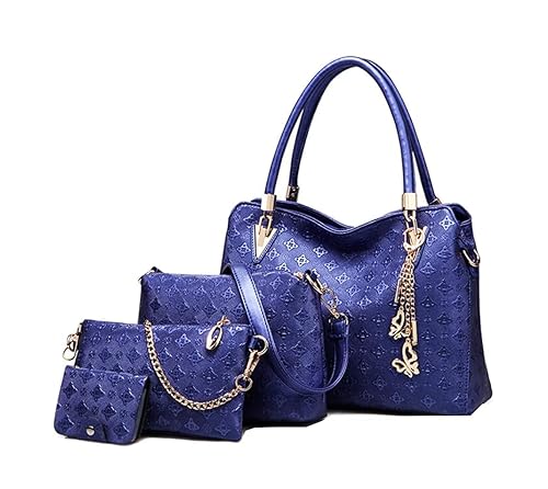 YAQUNICER Women Synthetic PU Leather Tote Satchel Hobo Backpack 4pcs Shoulder Top-Handle Crossbody Handbag-Blue