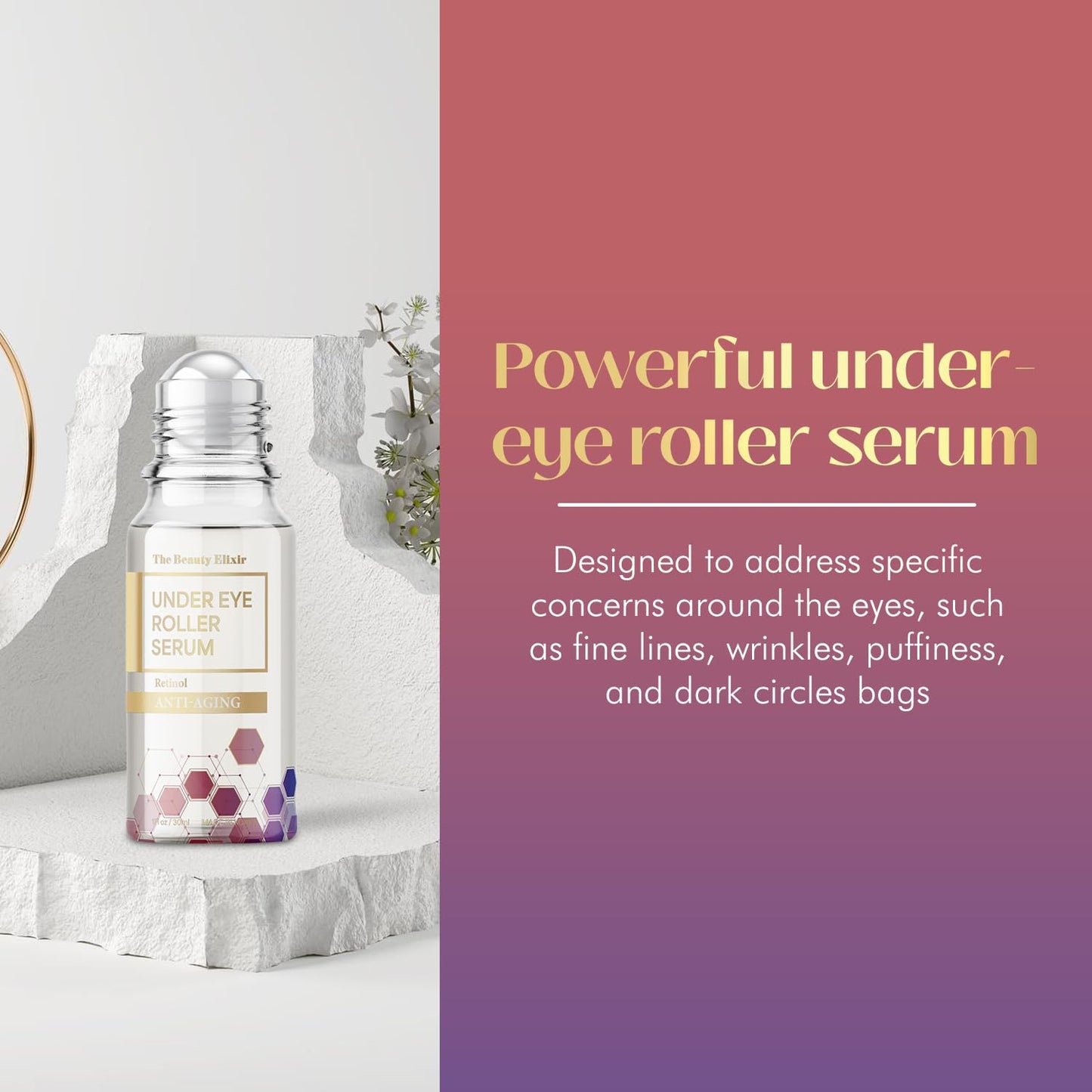 The Beauty Elixir Retinol Eye Roller For Puffy Eyes & Dark Circles - Brightens Under Eyes - Crow's Feet Treatment - Dermatologist Tested, Natural