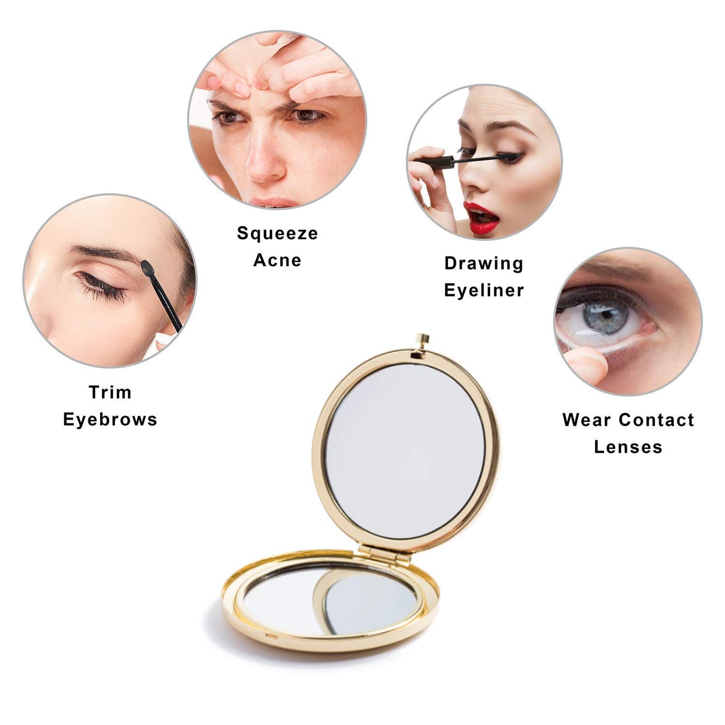 MIHAGUTY Magnifying Compact Mirror for Purses with 2 x 1x Magnification, Folding Mini Pocket Double Sided Travel Makeup Mirror,Perfect for Purse