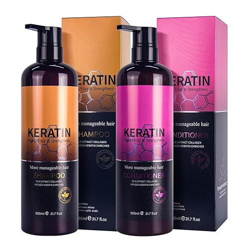 Mnequal Keratin Shampoo & Conditioner Set, Salon-quality Treatments for Dry, Damaged, Curly, Frizzy, Straight or Color Treated Hair, Paraben