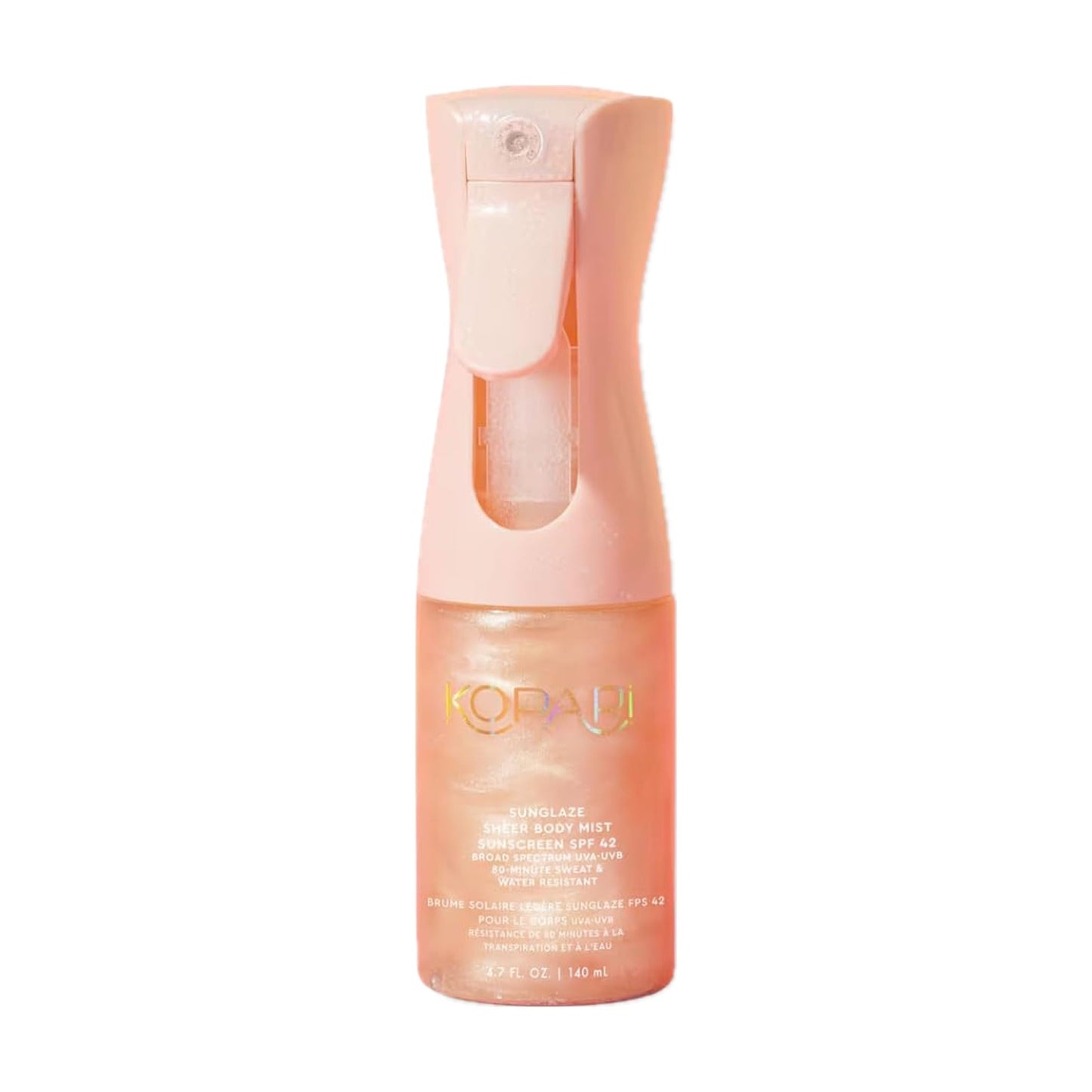 Kopari Rose Gold Sunglaze Sheer Body Mist Sunscreen SPF 42, Infused with Shimmering Body Oil, Hydrating Mist, Hydrates, Brightens, Makeup Friendly