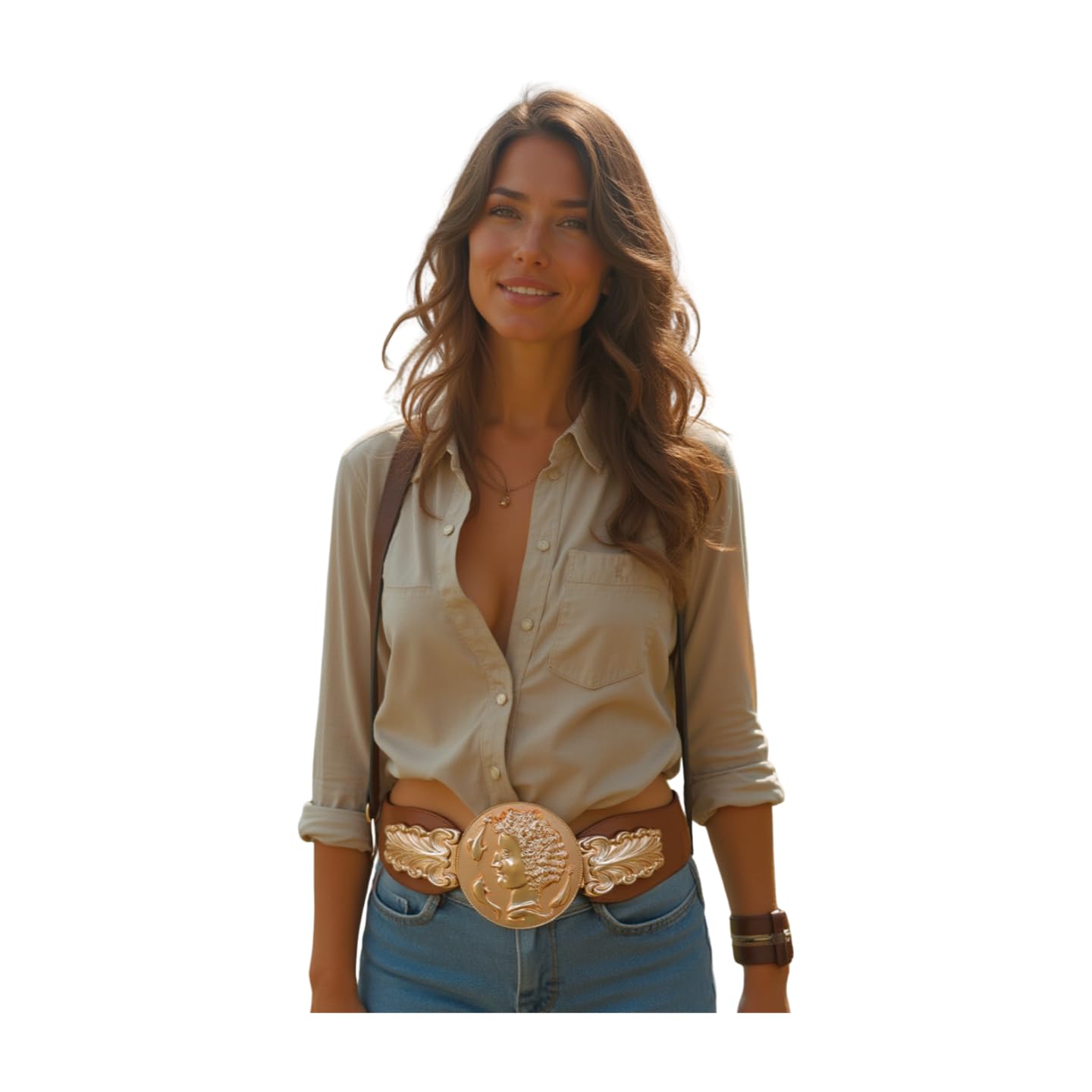 Women Fashion Wide Elastic Belt Hip Waist Gold Metal Greek Coin Buckle S M Brown