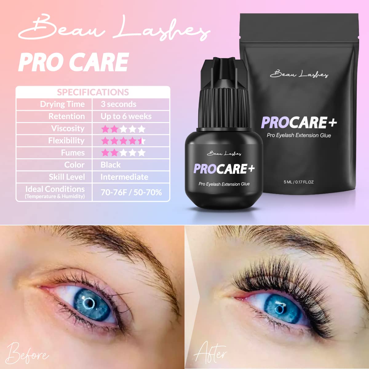 Extra Strong Eyelash Extension Glue for Professionals - Super Strong Black Bonding Adhesive for Long Lasting Semi Permanent Individual Lash Extensions