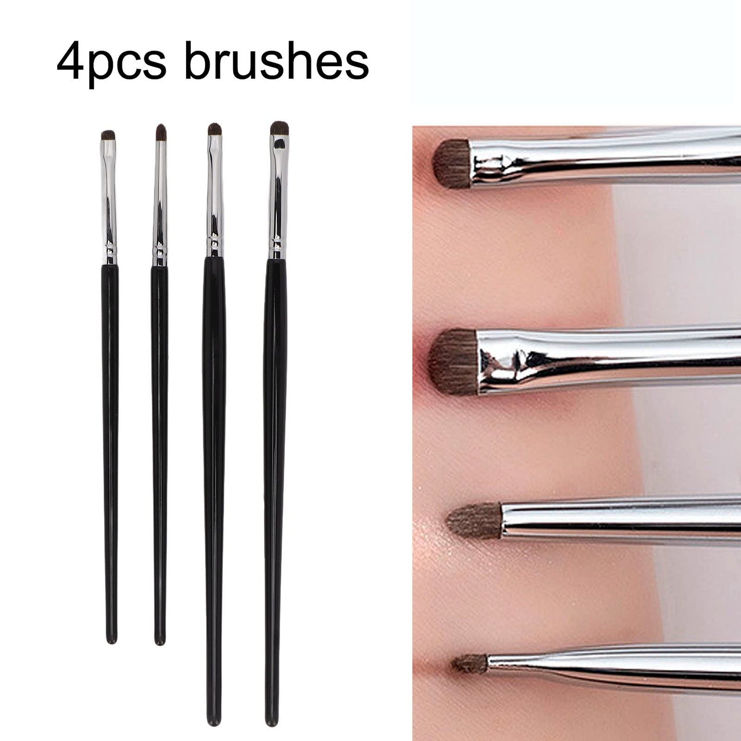4pcs Wool Make Up Brush Set, Premium Eye Makeup Brush for For Eyeshadow, Eyeliner, Concealer, Detail Makeup Brush Kit with Fine Bristles