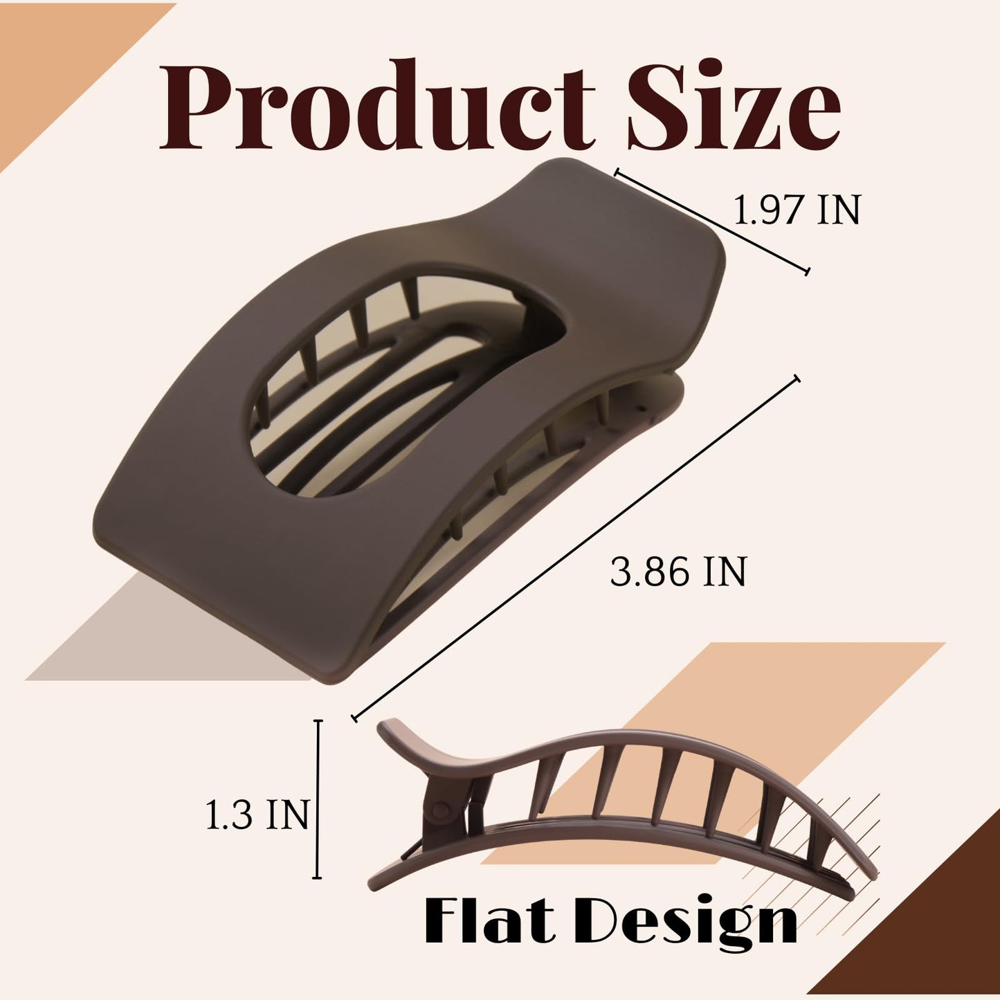 8 Pack Neutral Flat Hair Clips for Women - Large Matte No-Slip Rectangle Claw Clips Thick & Thin Hair in Brown, Black, and Blonde, Strong Hold Square Beauty and Personal Care Drealoe