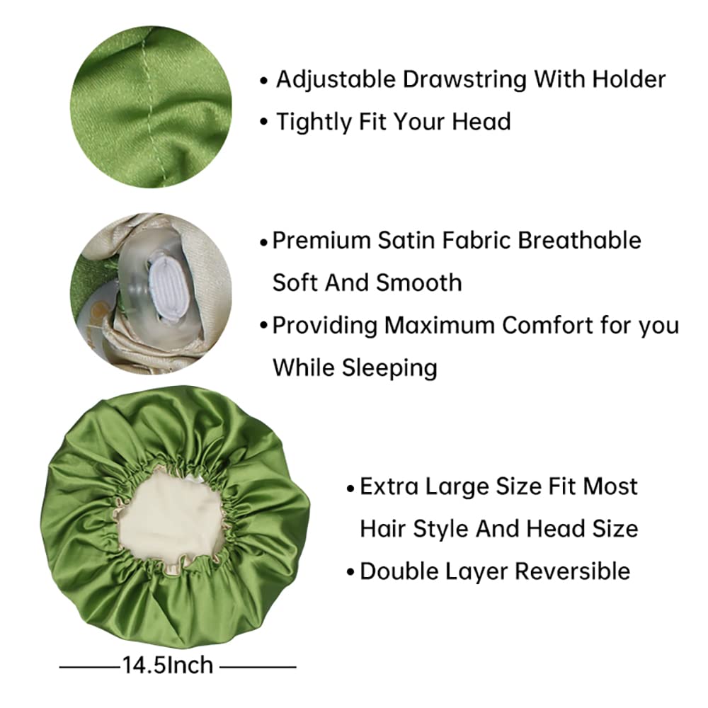 Hanbertti 2pcs Double Layer Satin Sleep Cap, Adjustable Satin Cap, Silk Bonnet, Reusable Bath Hair Cap for Night Sleeping Reversible (Silver Black+