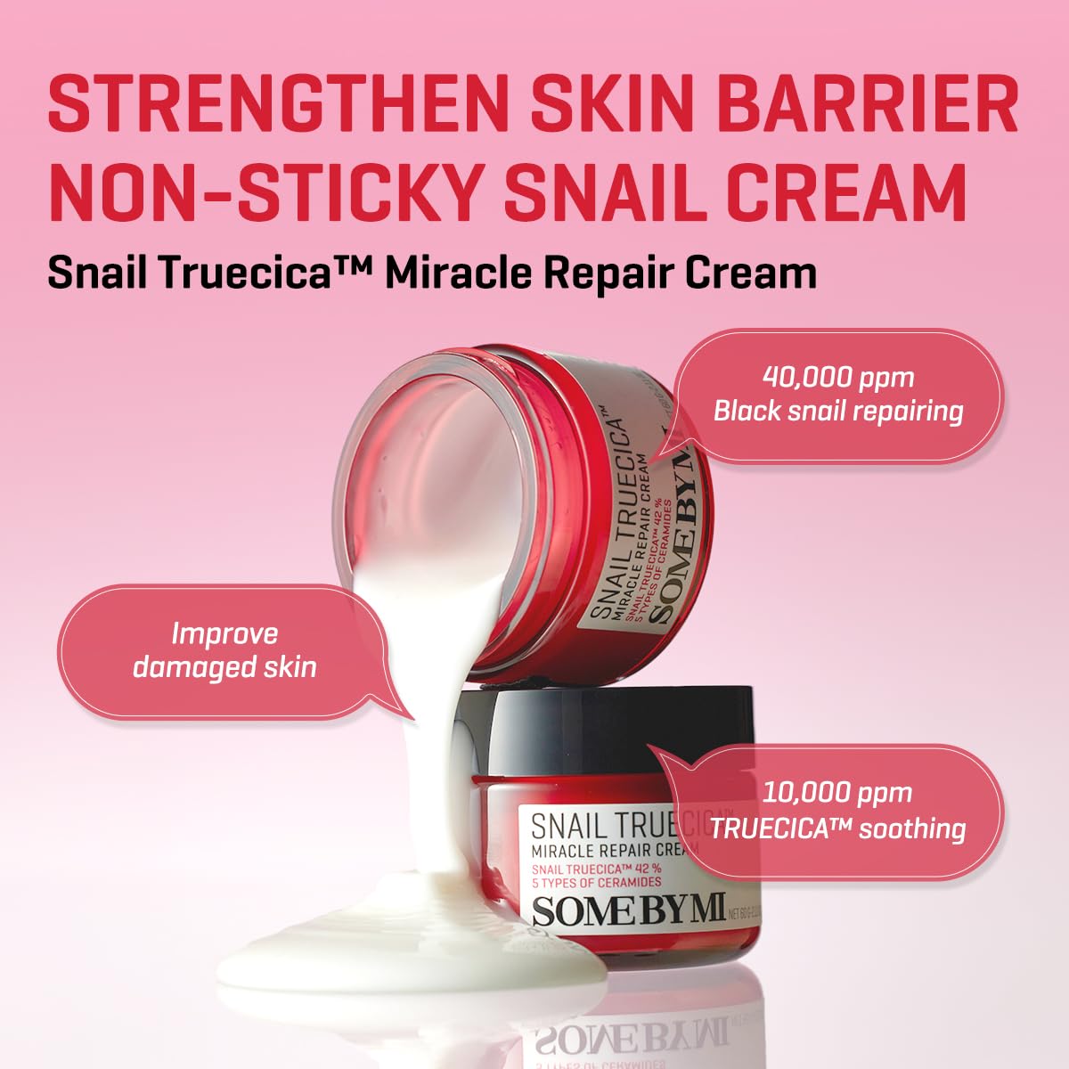 SOME BY MI Snail Truecica Miracle Repair Cream - 2.02Oz, 60ml - Made from Snail Mucin for Sensitive Skin - Daily Repair Face Moisturizer for Acne