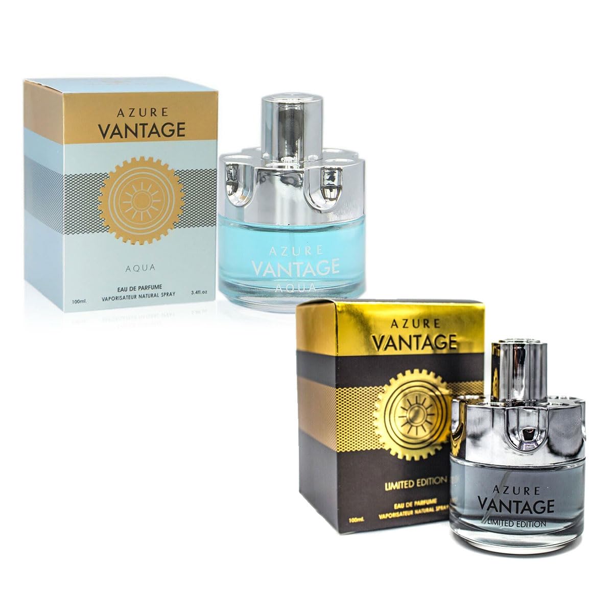 CEROD Secret Plus Azure Vantage Aqua and Azure Vantage Limited Edition Kit Cologne for Men/Eau de Parfum Natural Spray Vaporizateur 3.4 oz 100 ml