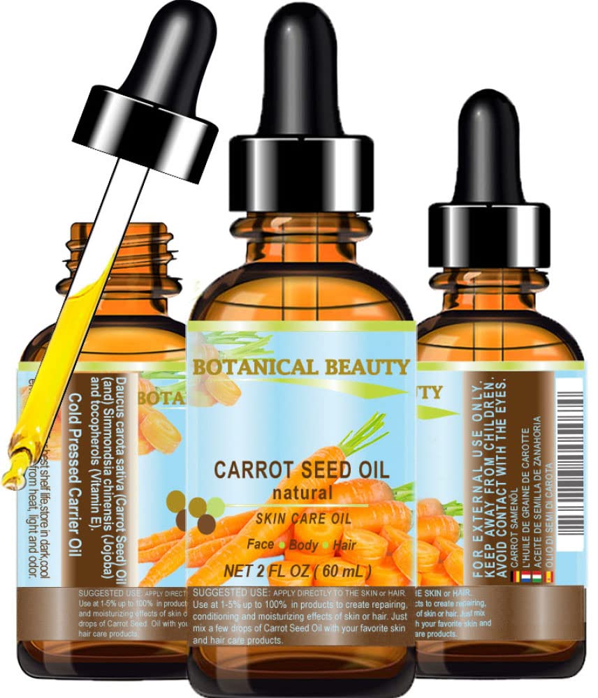 CARROT SEED OIL 100 % Natural Cold Pressed Carrier Oil. 2 Fl.oz.- 60 ml. Skin, Body, Hair and Lip Care. "One of the best oils to rejuvenate