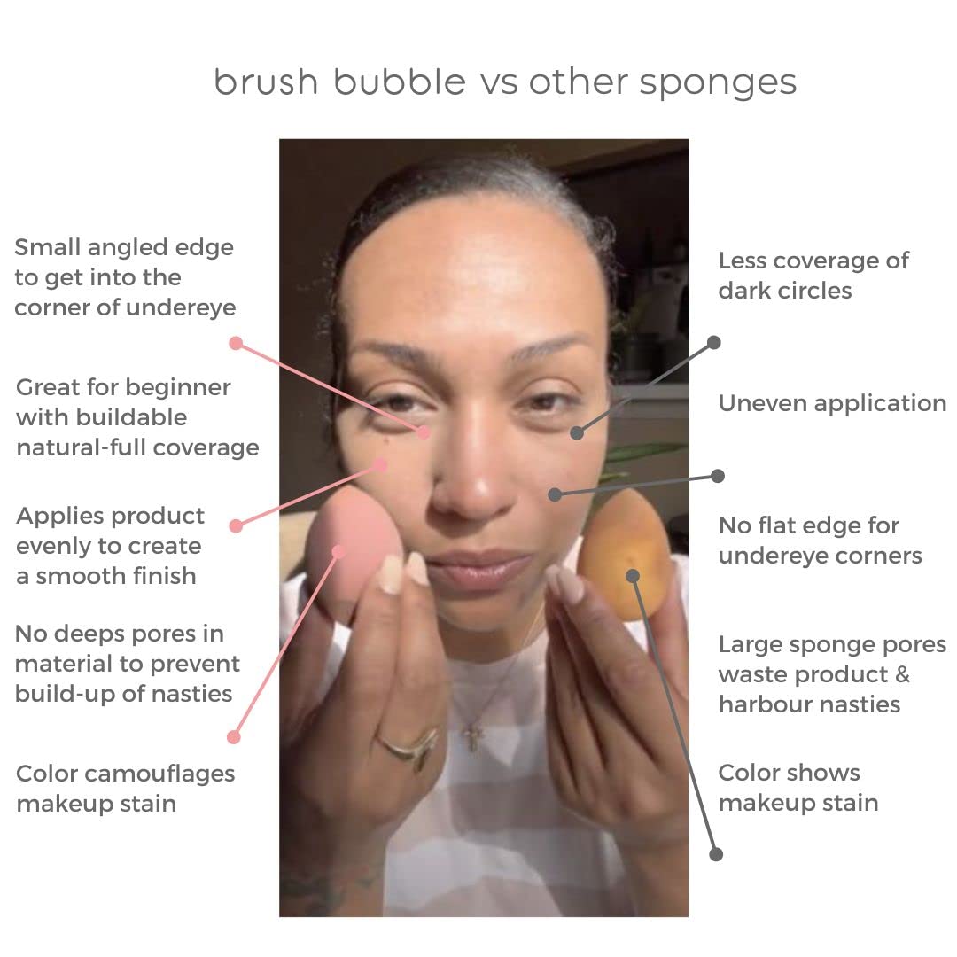 6 piece Rose Pink Makeup Sponge Set - Brush Bubble dual angled beauty sponge for blending liquid foundations, powders & creams, get a flawless blended