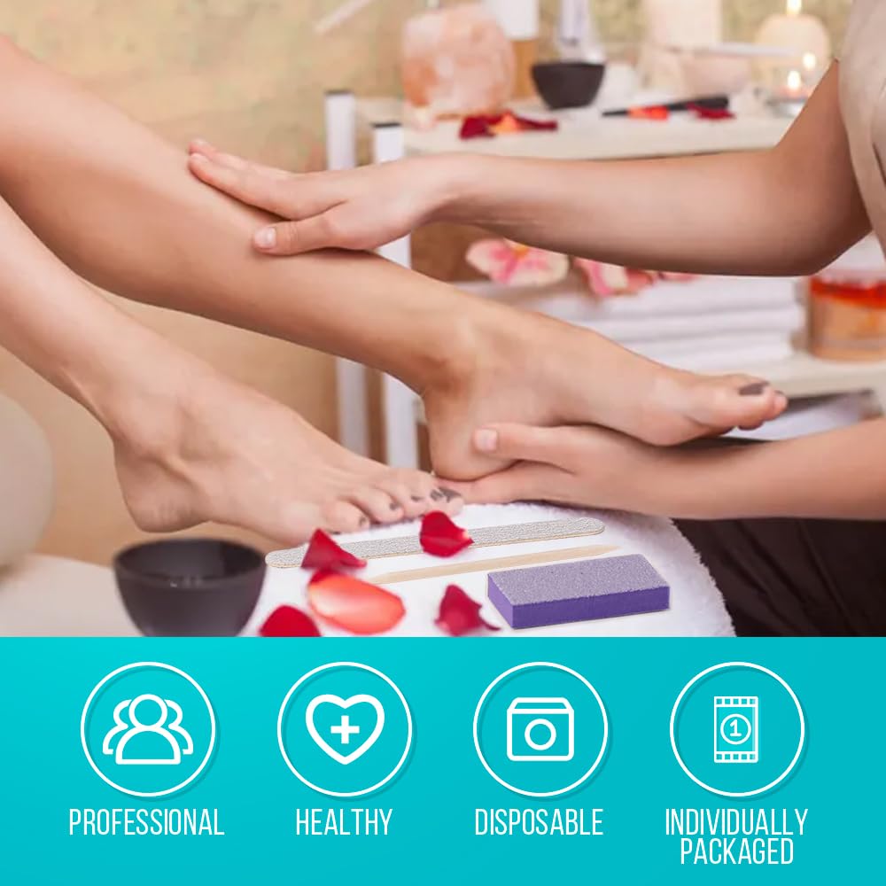 NOVAL Disposable Nail Salon Manicure Pedicure Set Kit Foot for Nail Beauty,4- Piece Including Nail File 80/100 Grit, Pumice, Buffer and Pusher,12 Kits