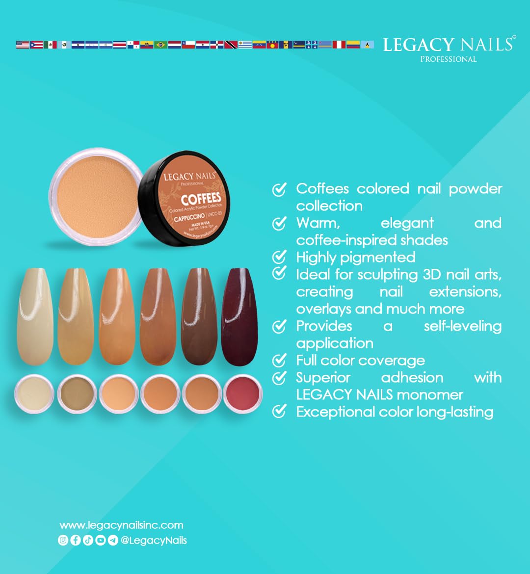 Legacy Nails Professional COLLECTION Acrylic Powder Kit 6 Colors Nail Art Set for Manicure DIY for Dip & Acrylic Nail Extensions (COFFEES COLLECTION) Beauty & Personal Care LEGACY NAILS