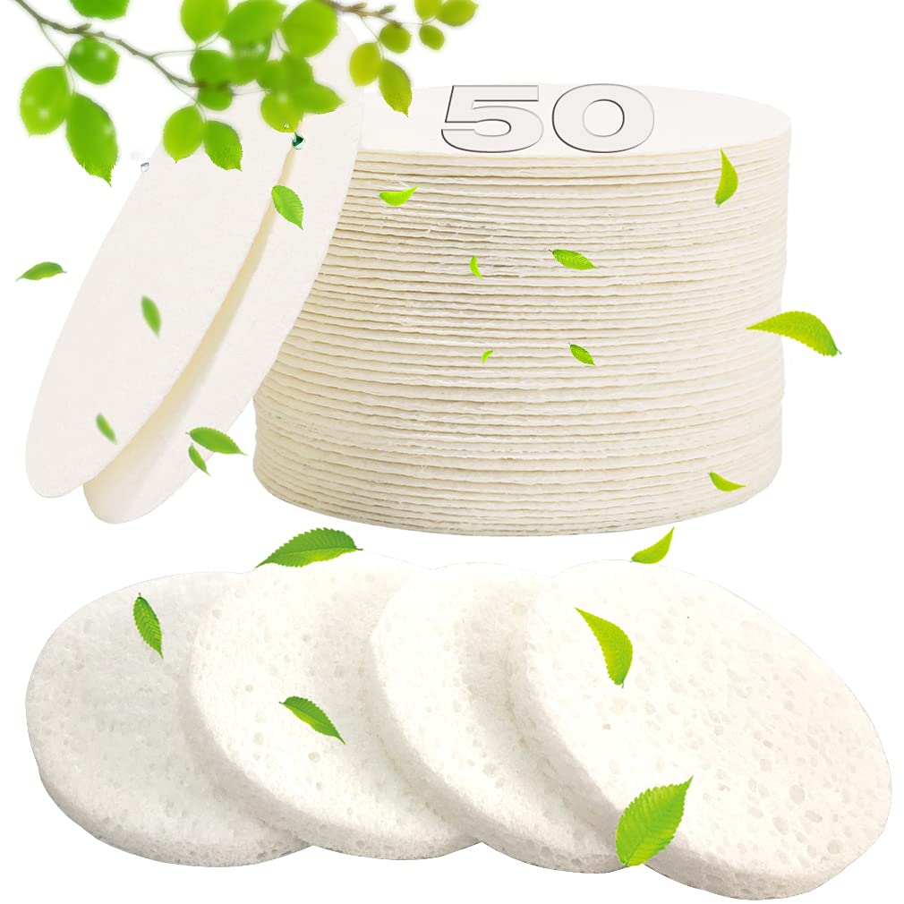 METUUTER 50 PCS Compressed Facial Sponges for Estheticians- 100% Natural Cellulose Face Sponge Professional Cosmetic Spa Sponges for Face Cleansing