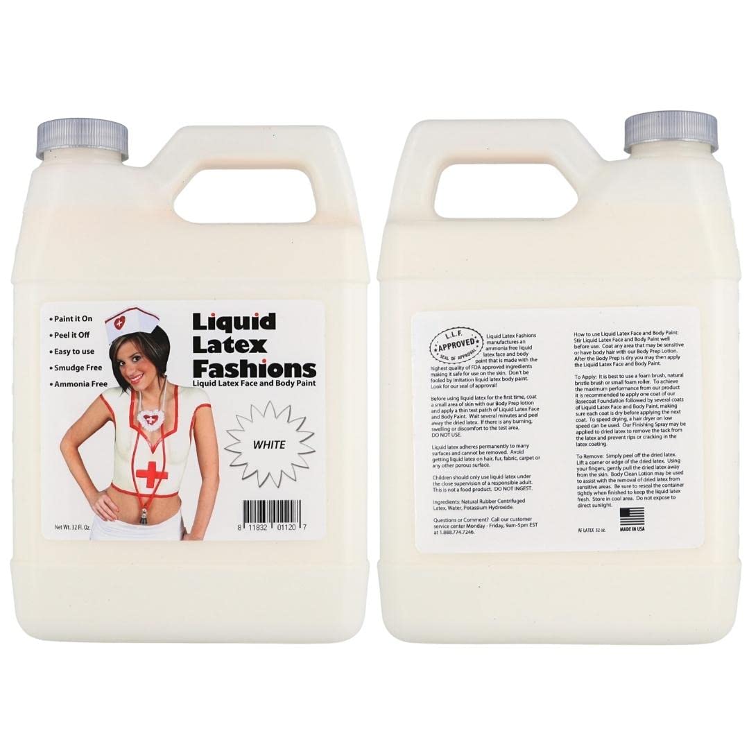 White 32 Oz - Liquid Latex Body Paint, Ammonia Free No Odor, Easy On and Off, Cosplay Makeup, Creates Professional Monster, Zombie Arts
