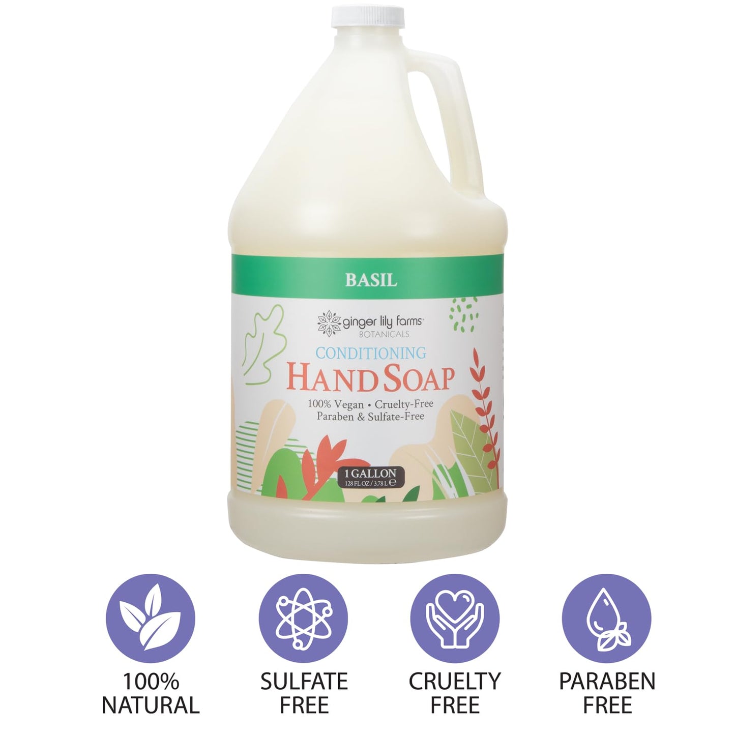 Ginger Lily Farms Botanicals Conditioning Liquid Hand Soap Refill, 100% Vegan & Cruelty-Free, Basil Scent, 1 Gallon (Pack of 4) Beauty & Personal Care Ginger Lily Farms