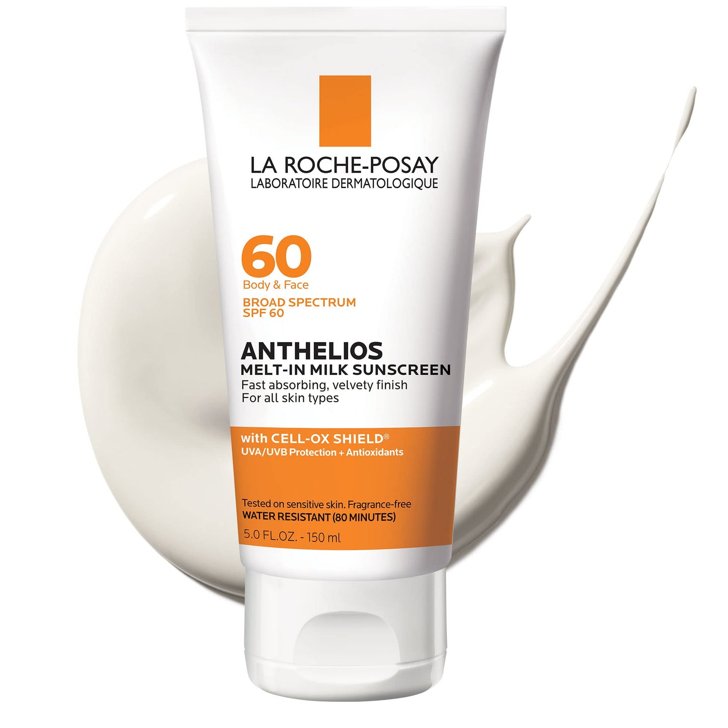 La Roche-Posay Anthelios Melt-In Milk Sunscreen SPF 60, Sunscreen For Body & Face, Broad Spectrum SPF + Antioxidants, Oil Free, Lightweight & Fast