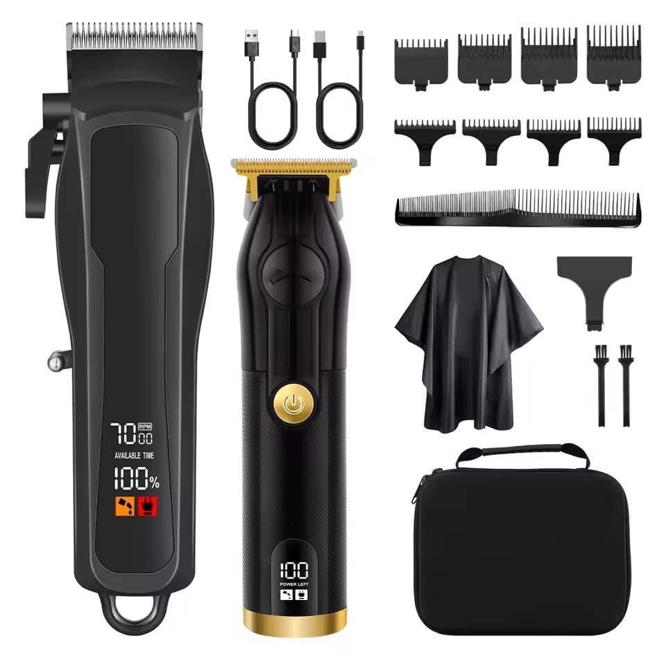 Professional Hair Clippers for Men, Cordless Barber Clippers and Trimmer Set with LCD Digital Display and 8 Limit Combs, Hair Cutting Grooming Beauty and Personal Care QDKVTNDJZ