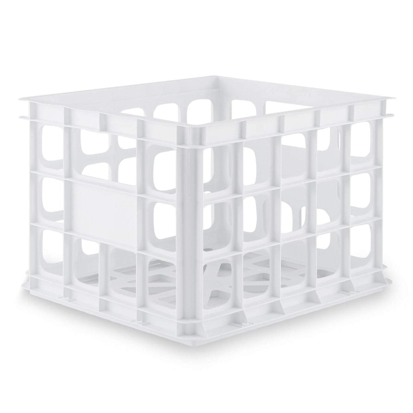 Sterilite Storage Crate, Stackable Plastic Bin Open Basket with Handles, Organize Home, Garage, Office, School, White, 1-Pack