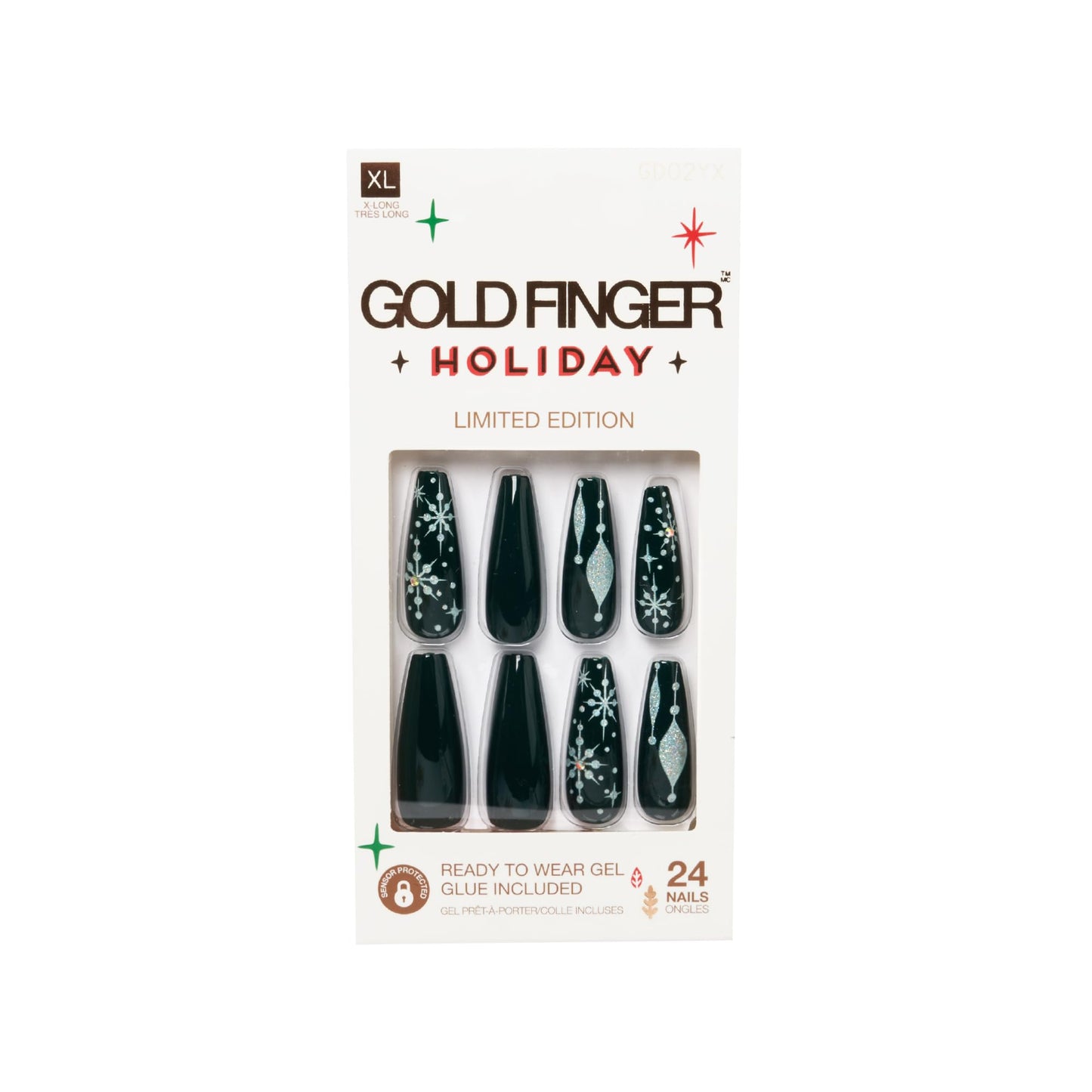 Goldfinger 24 Pcs Holiday Press On Nails - Christmas French Tip Square Coffin Oval Fake Nails, Long-Lasting Glossy Glitter Winter Seasonal Snow Flake Beauty & Personal Care Goldfinger