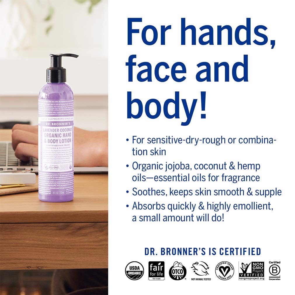 Dr Bronners Lavender Coconut Organic Lotion, 8 Ounce - 6 per case.