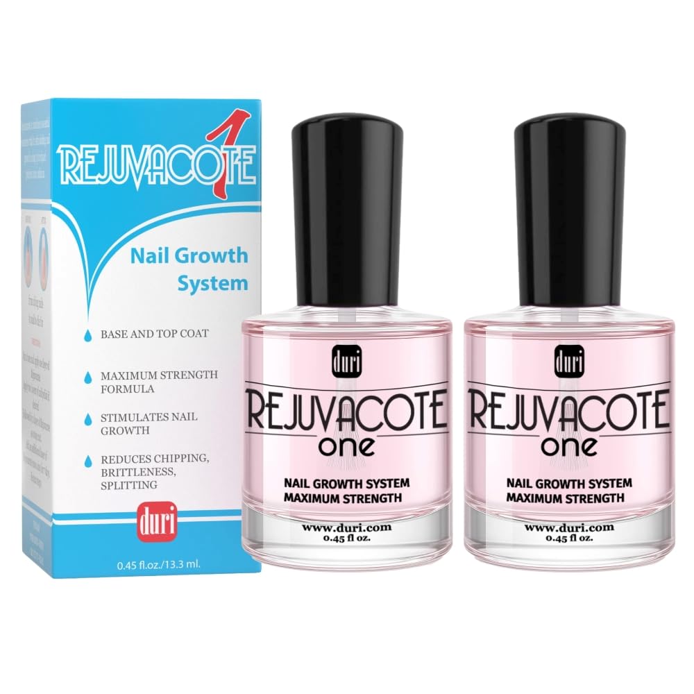 duri Rejuvacote 1 Nail Growth System - Original Maximum Strength Formula - Nail Strengthener and Nail Growth - Base and Top Coat - Pack of 2-0.45 fl.