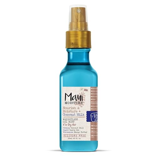OGX Nourish & Moisture + Coconut Milk Weightless Oil Mist, Leave-In Spray Treatment to Help Defrizz, Hydrate & Replenish Curly Hair, Vegan, Silicone