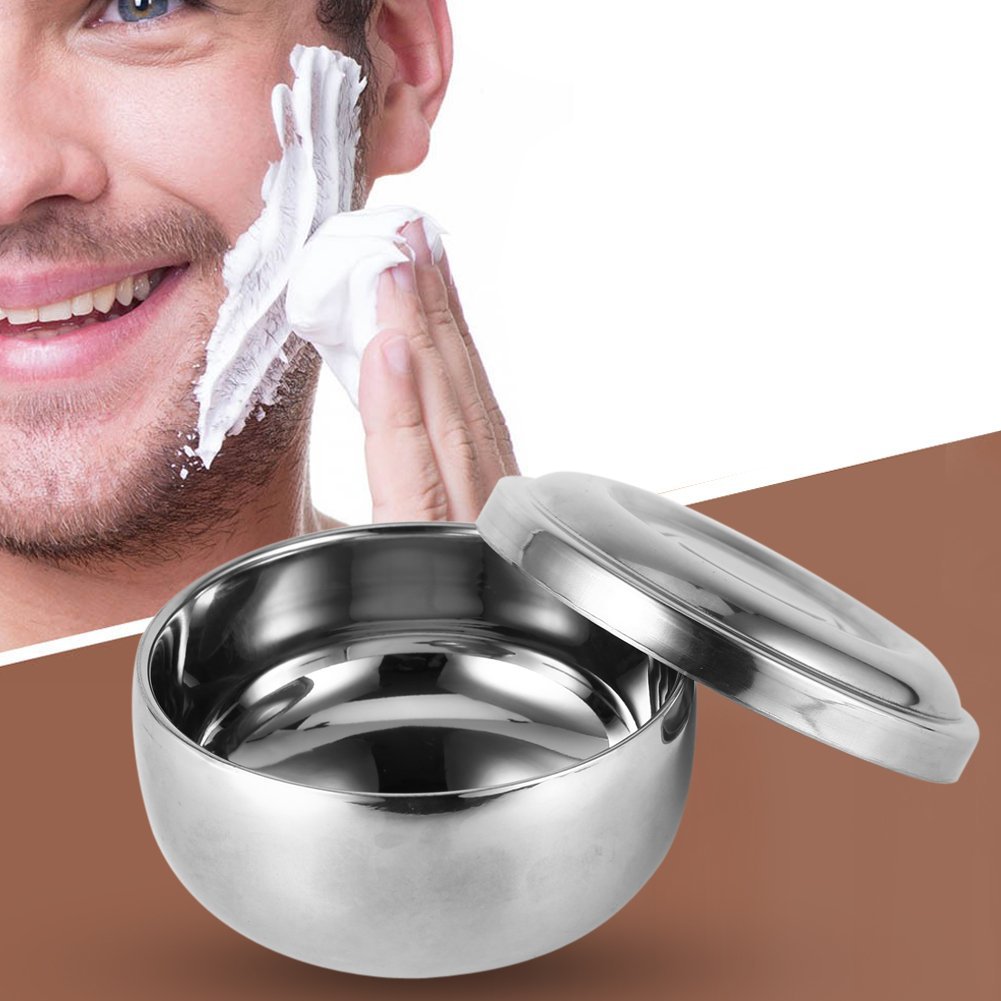 Stainless Steel Shaving Bowl, Men Wet Shaving Soap Mug Bowl Silver Metal Face Cleaning Health Care Shave Tool With Lid, Shaving Soap Dish, Shaving Beauty and Personal Care Brrnoo