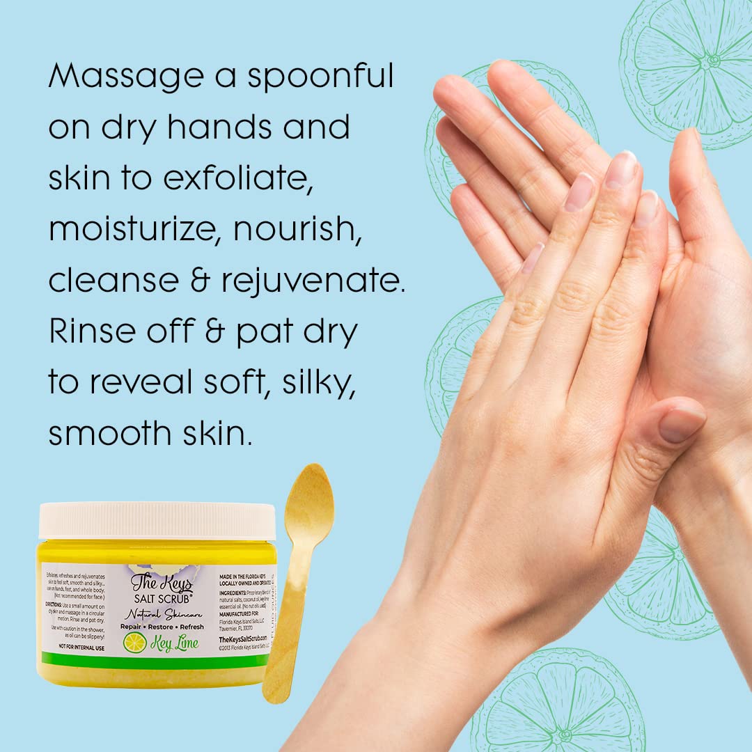 The Keys Salt Scrub -Sea Salt Scrub - Exfoliating Body Scrub with Wooden Spoon - Moisturizing Exfoliator for Hands, Foot, Bath, (12 Ounce (Pack of 3)