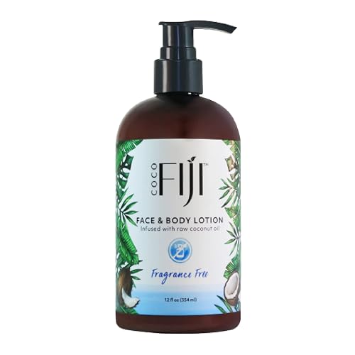 Coco Fiji Face & Body Lotion Infused With Coconut Oil | Lotion for Dry Skin | Moisturizer Face Cream & Massage Lotion for Women & Men | Fragrance Free