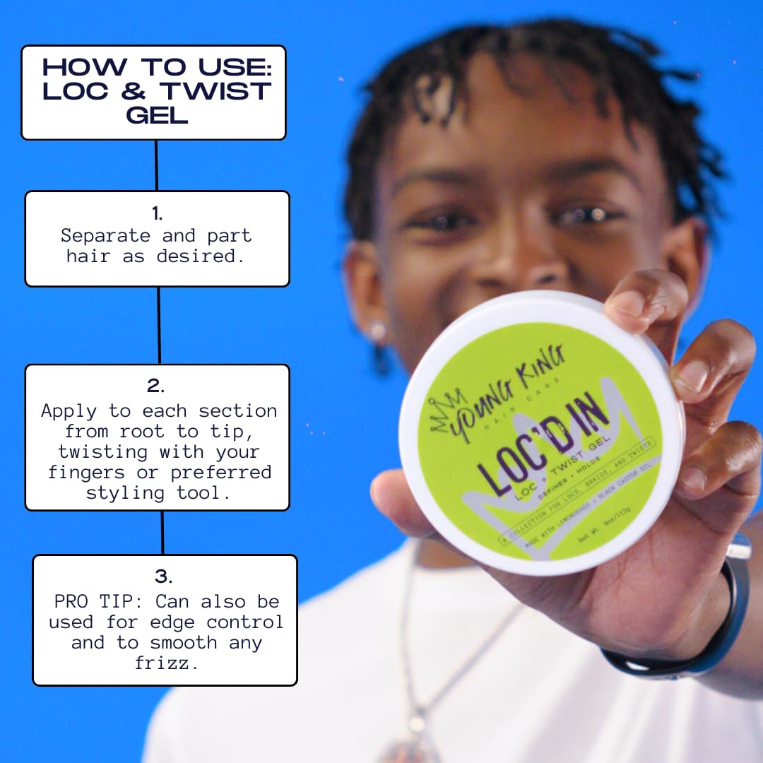 YOUNG KING HAIR CARE Loc & Twist Gel | Strong & Firm Hold, Smooths & Tames Frizz | No Flaking or Residue | Lemongrass and Apple Cider Vinegar |