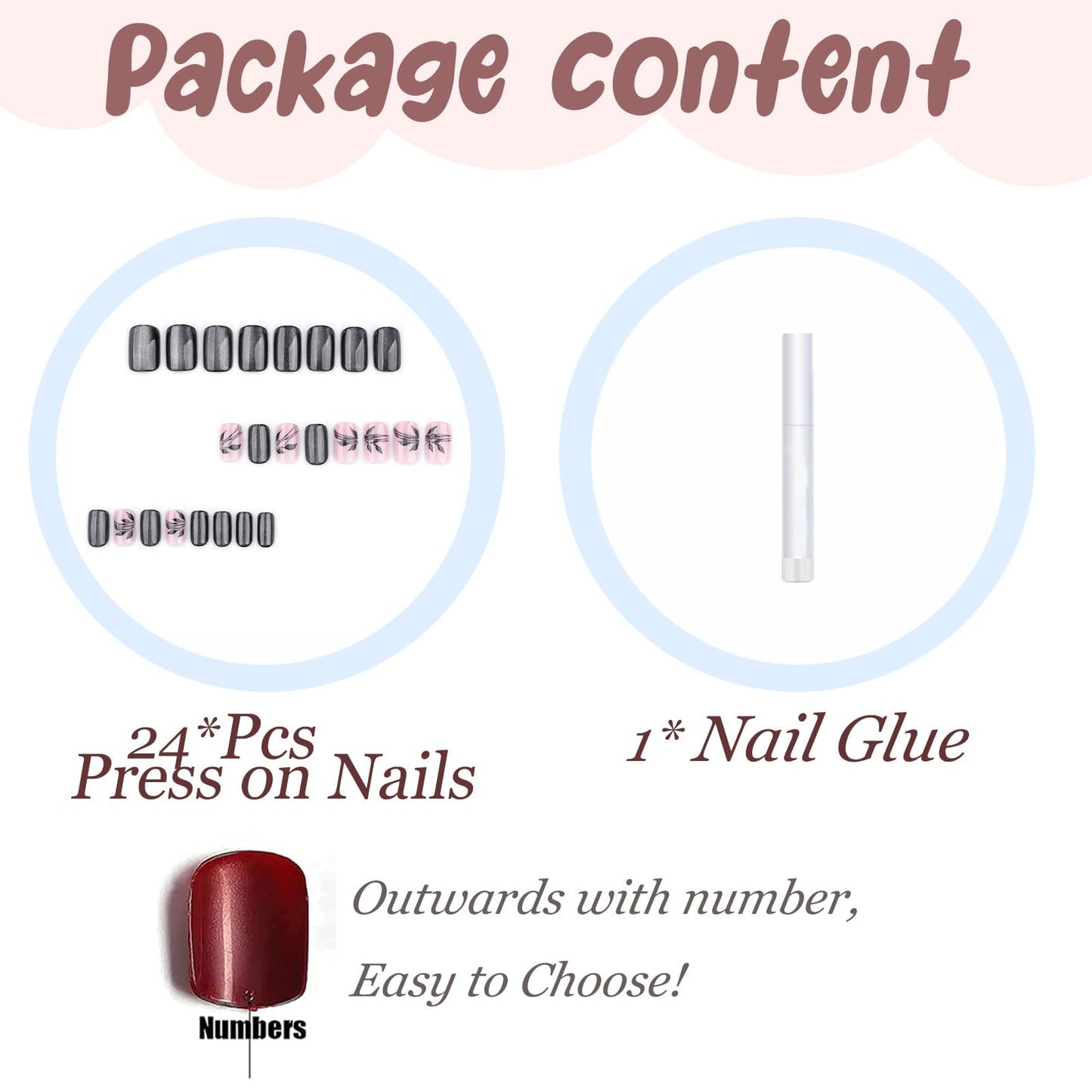 BABALAL Coffin Press on Nails Long Fake Nails Glossy Black French Glue on Nails Goth Ballerina Acrylic Nails 3d Metallic Cross Charm Designs 24pcs