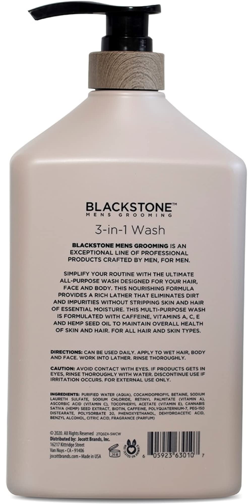 Blackstone 3-in-1 Wash for Men | Cleanses & Conditions Hair, Body, & Face | For All Skin & Hair Types | With Caffeine, Vitamin C, Hemp Seed Oil