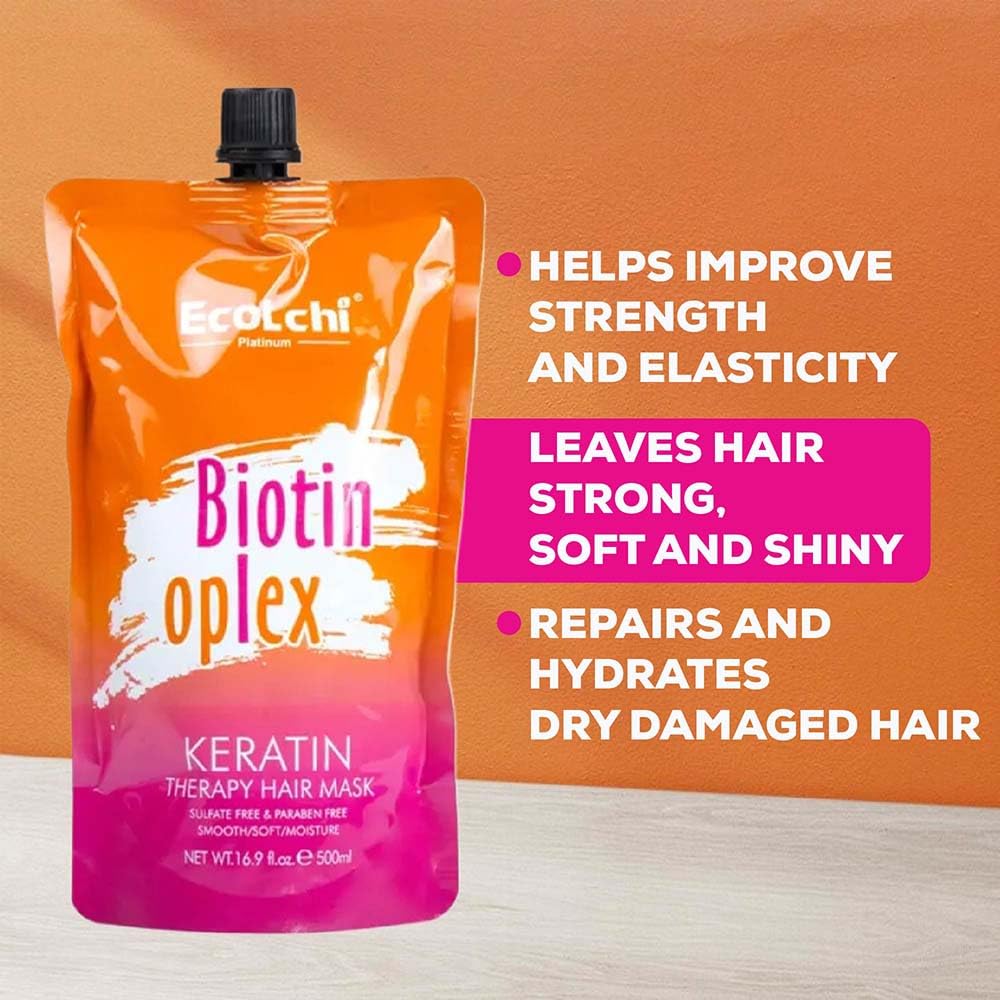 EcoLchi Biotin Oplex Keratin Hair Mask - Amino Acids Repair for Soft Hair Treatment - Color Damage, Frizz Control - Moisturizing Biotin Mask for Dry