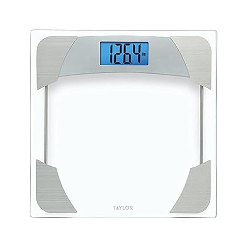 Taylor Digital Scales for Body Weight, 400 LB Capacity, Unique Blue LCD, Stainless Steel Accents, Glass Platform, 12.2 x 12.2 Inches, Clear