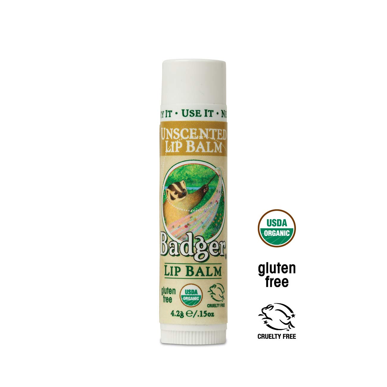 Badger Unscented Classic Lip Balm, USDA Certified Organic, Moisturizing, 0.15 oz (2 pack)