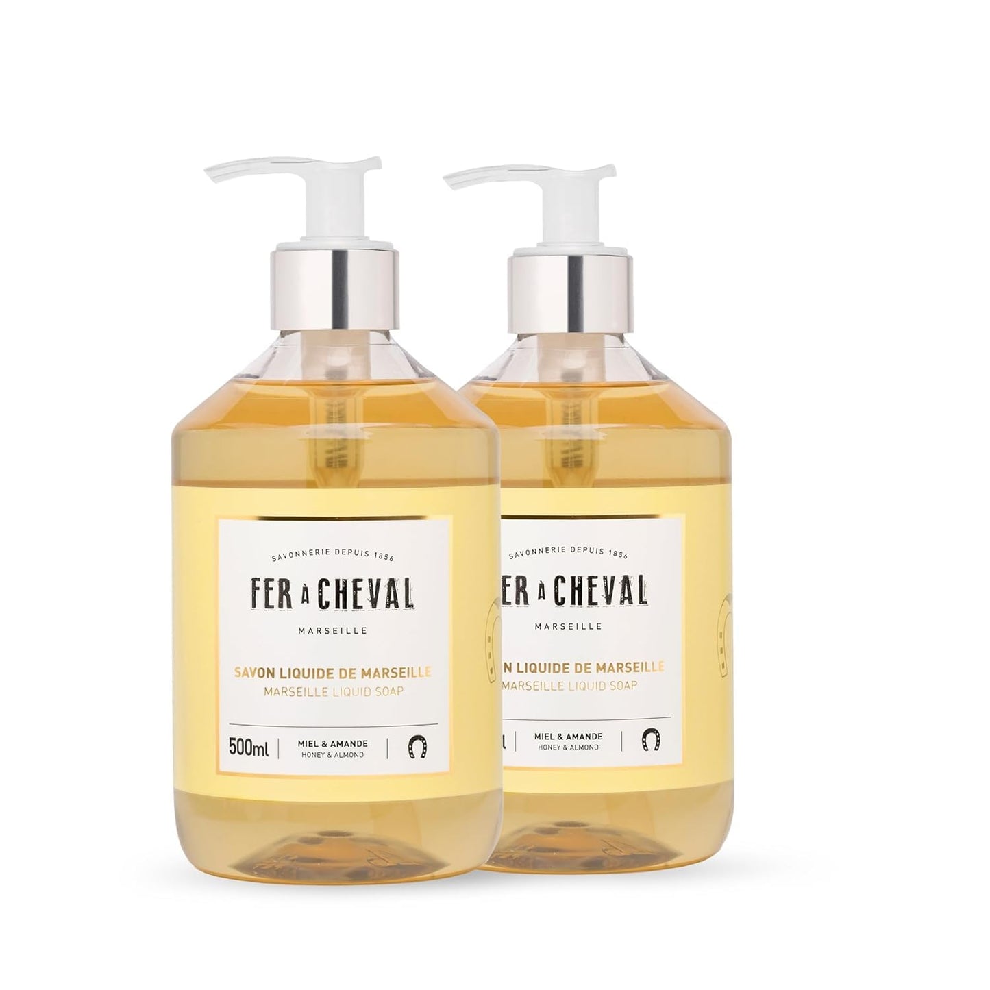 Fer à Cheval Honey & Almond Nourishing Liquid Soap - Natural Almond & Coconut Oil Blend, Ultra Gentle & Moisturizing, Eco-Conscious - Set of 2, 500ml