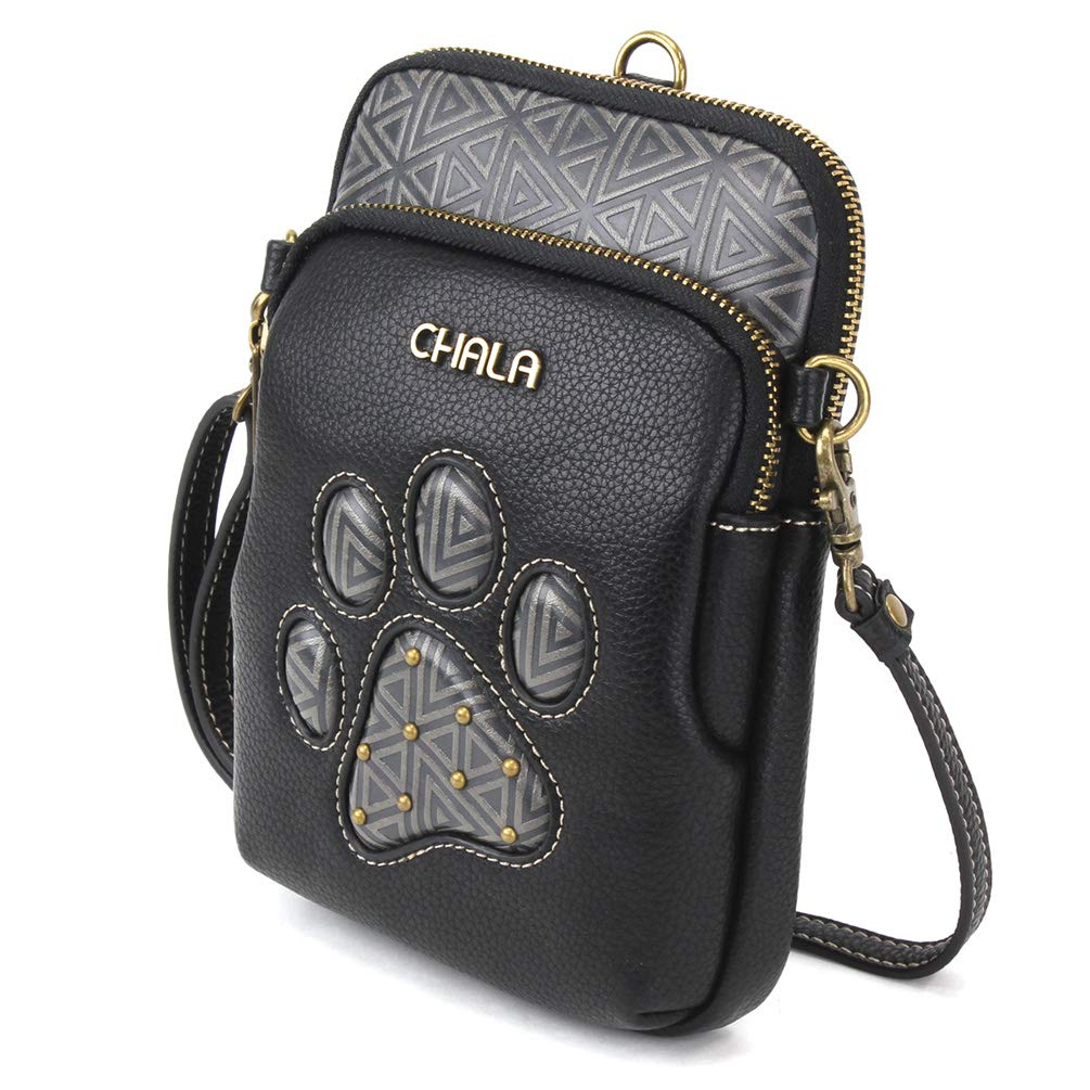 CHALA UNI Cellphone Xbody - Womens RFID Protected Faux Leather Crossbody Bag with Adjustable Strap - Paw Print - black