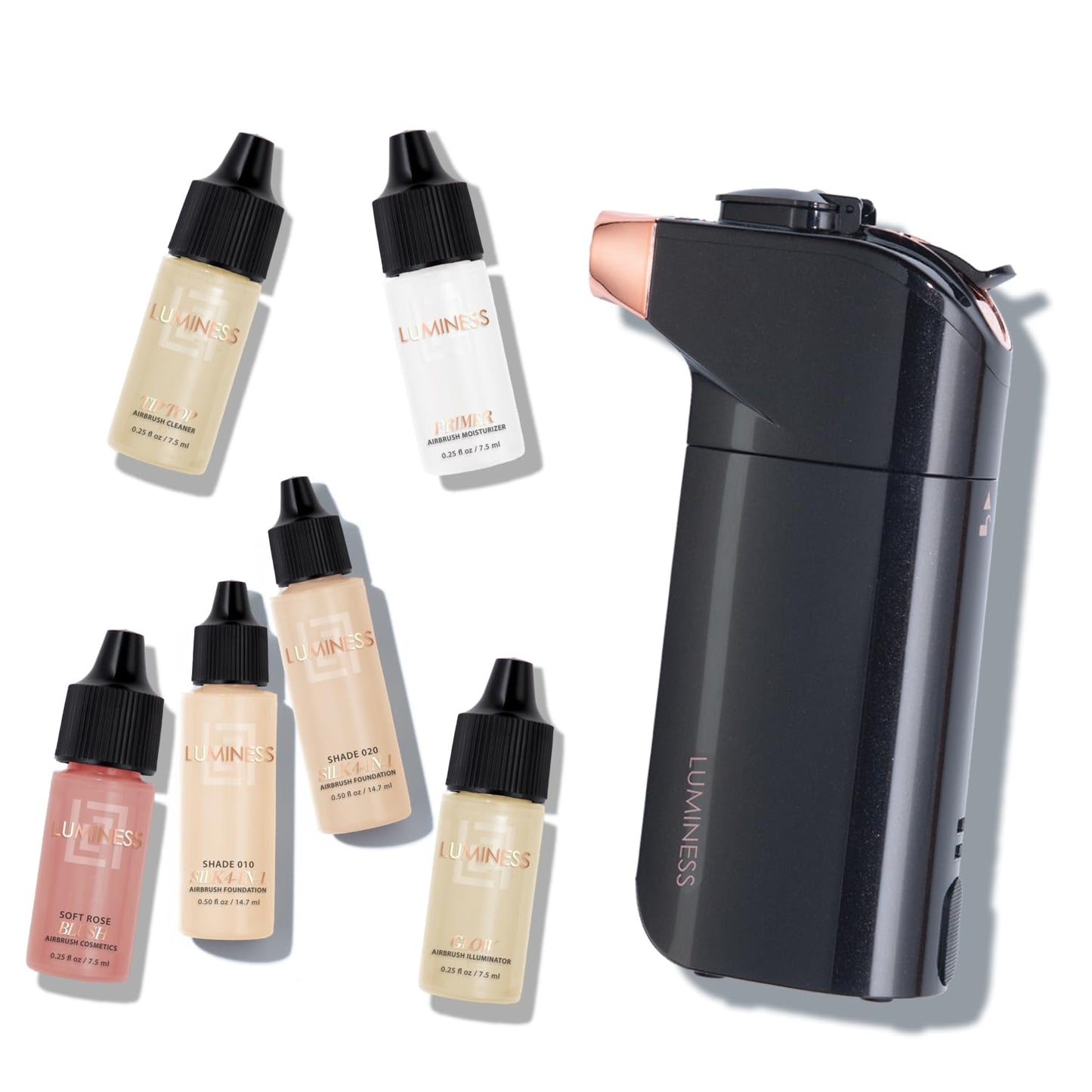 Luminess BREEZE DUO Airbrush Makeup System, Fair Coverage - 9-Piece Kit includes 2x Silk Airbrush Foundation, Soft Rose Blush, Glow Highlighter