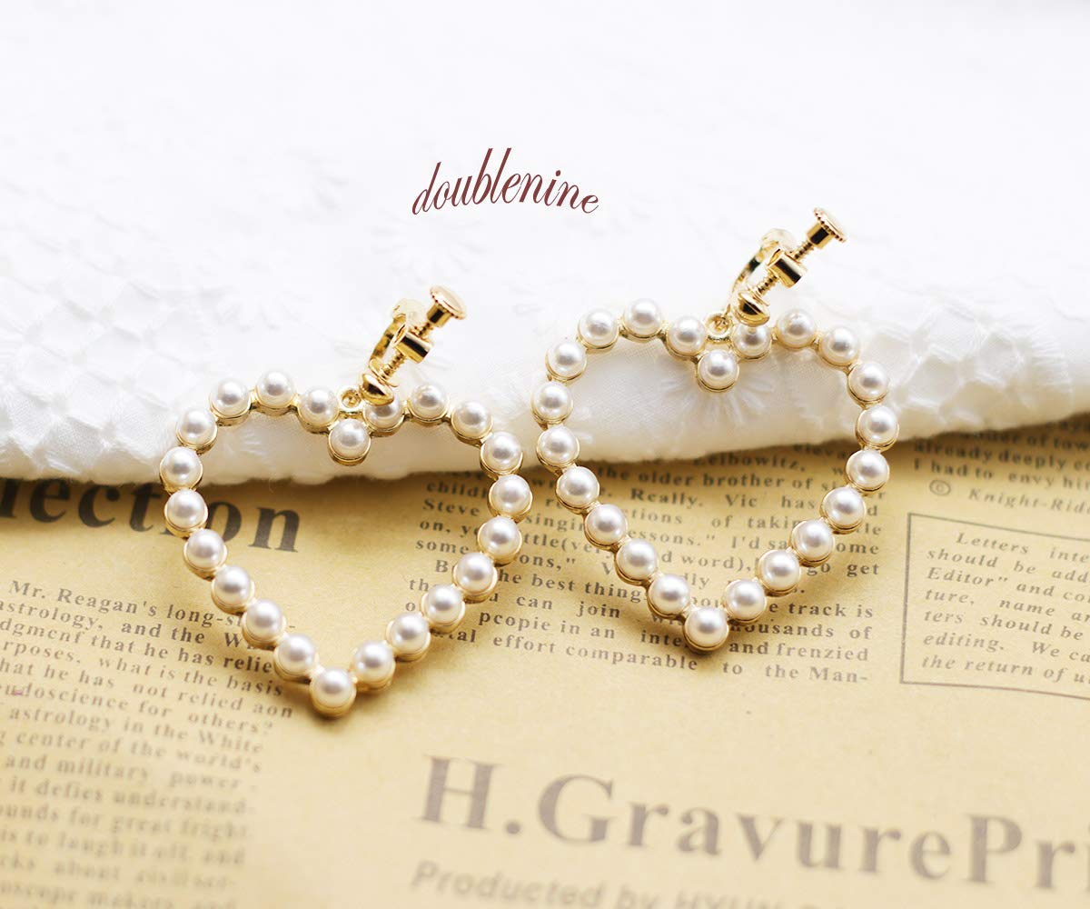 DoubleNine Wedding Bridal Earrings Clips No Piercing Heart Hoop Cute Beads Gold Minimal Love Sweet Jewelry for Women Girls