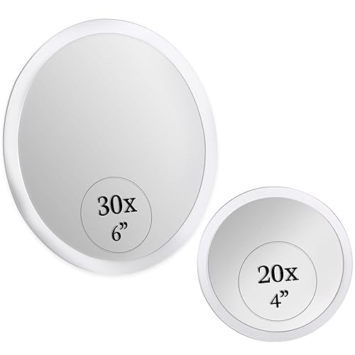 MIRRORVANA Magnifying Mirror Set 30x and 20x - Wall Mounted Makeup Mirror with Suction Cup, Small Magnifying Mirror for Bathroom, 15cm (30 X) and 10cm