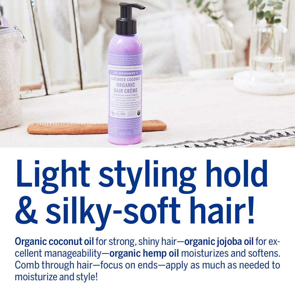 Dr. Bronner's Organic Hair Crème Leave-In Conditioner Styling Cream Anti Frizz Hair Product for Women & Men Hair Cream USDA Organic, Cruelty Free